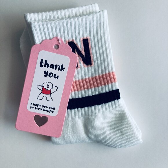 🍒 5/$25 🍒 Striped Crew Socks with N - Picture 2 of 2